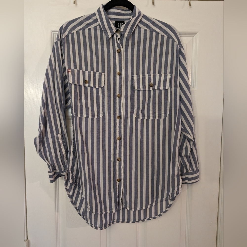 BDG Striped Long Sleeve Button Down Shirt